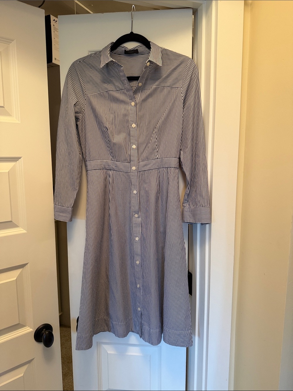 J Crew Classic Striped Shirt Dress in Blue and White